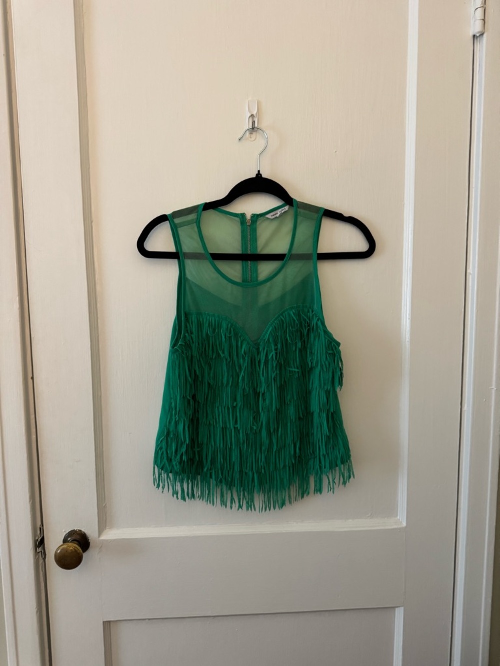 Green Fringe mesh tank top style blouse